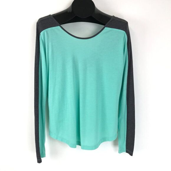 Asics Long Sleeve Athletic Tee Women's Medium Colorblock Scoop Neck Stretch Knit - Picture 1 of 8